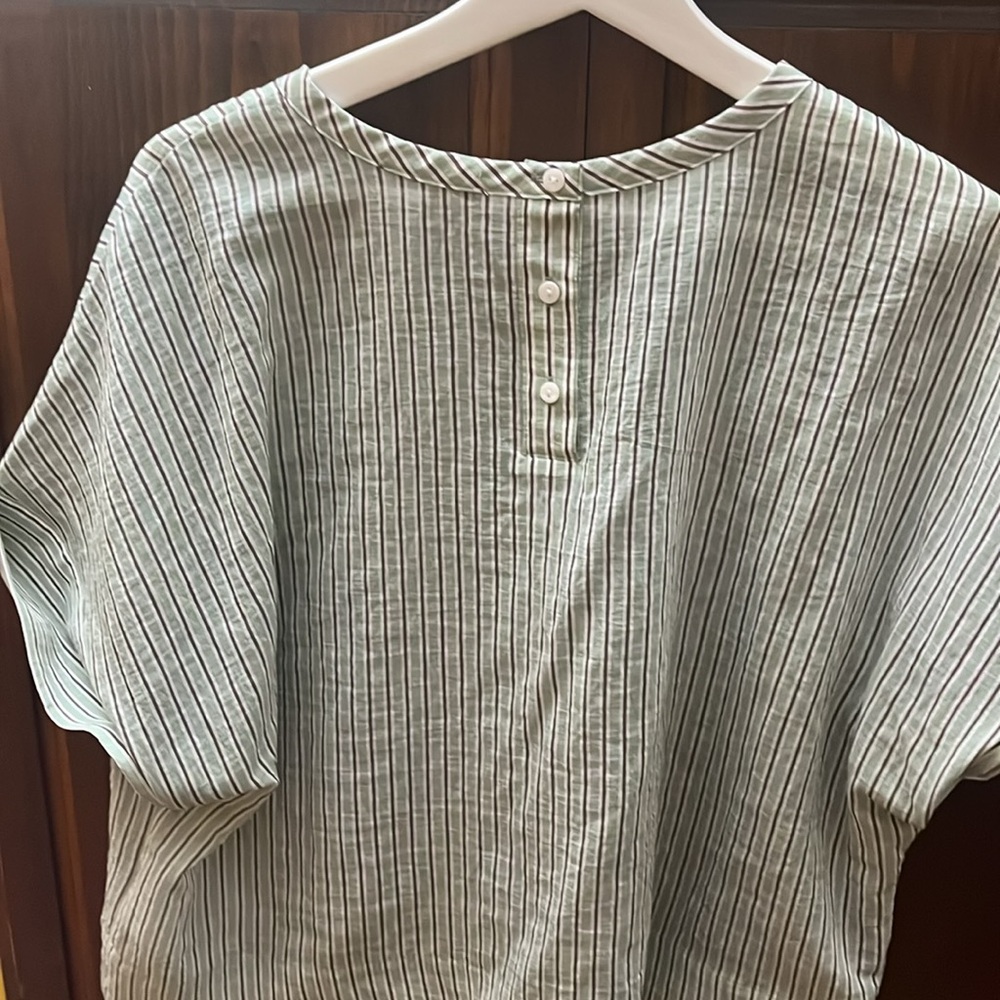 Madewell Japanese style boxy linen- like Boho breezy striped top - Picture 4 of 6